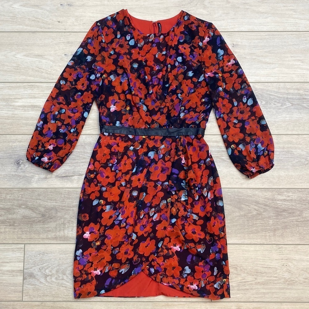 Walter Baker W118 Floral Chiffon‎ Long Sleeve Midi Dress